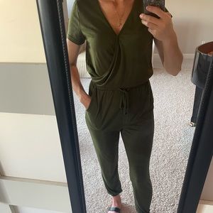 Olive green jumpsuit/romper with pockets